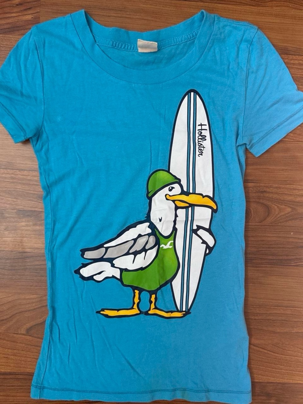 Hollister Bright Blue Seagull Surf Coverup with Green and Yellow Accents